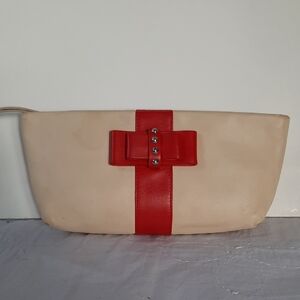 Christian Louboutin Beige Clutch with Red Bow
